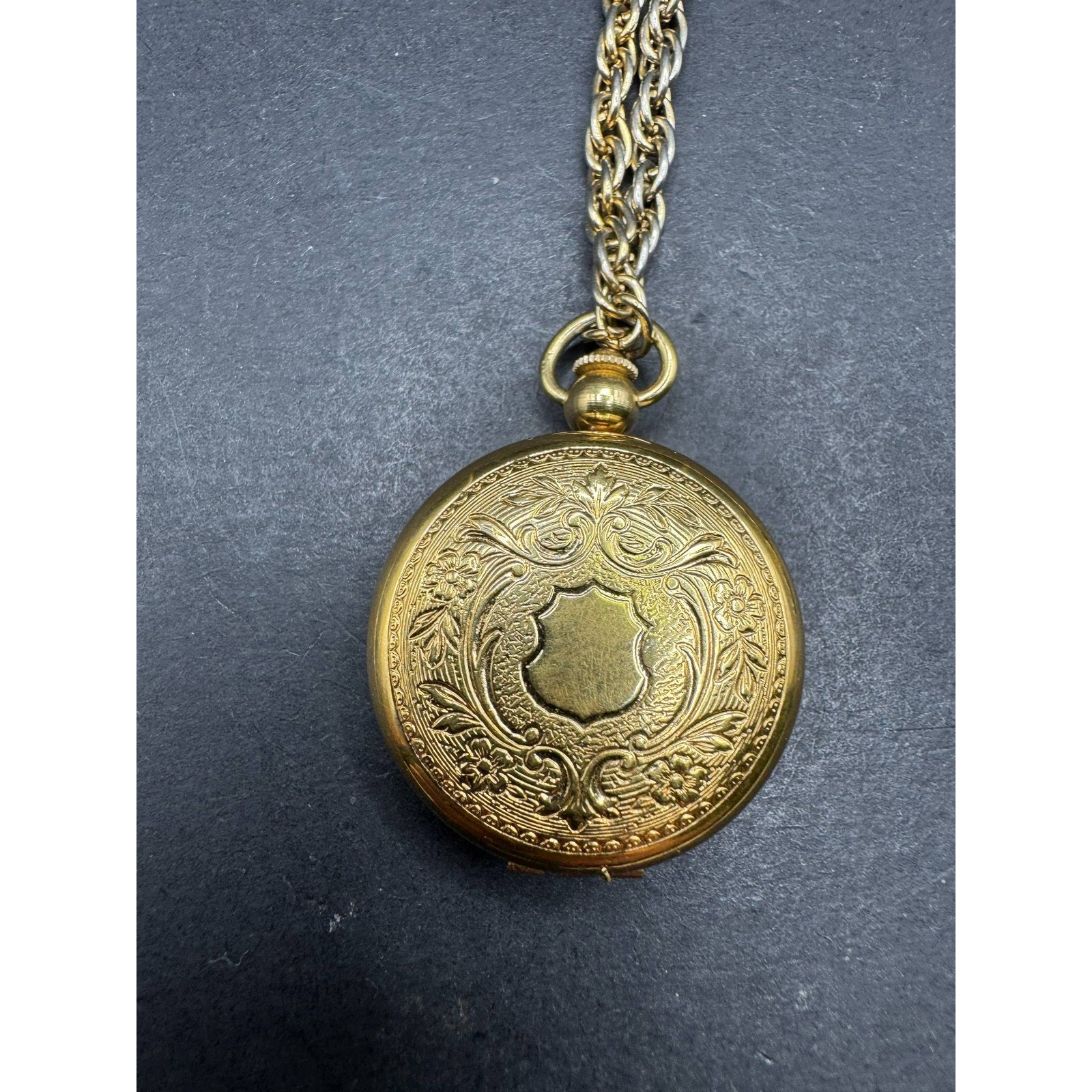 Vintage Hampden 17 Jewels Pendant Watch Necklace Gold Tone Ornate Engraved — image 2 of 8